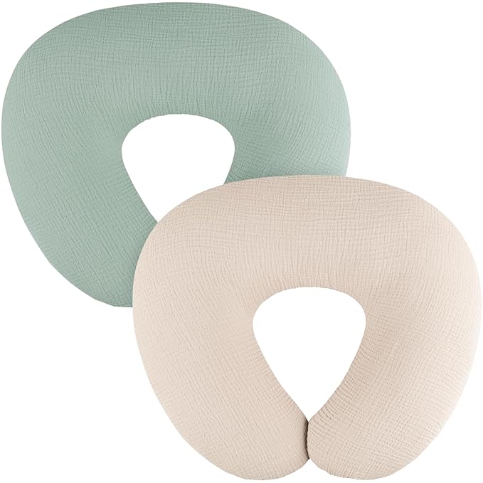 2-Pack Muslin Nursing Pillow Covers, Breathable 100% Cotton Breastfeeding Pillow Slipcovers for Standard Nursing Pillows, Soft Covers for Baby Girls and Boys with Zipper