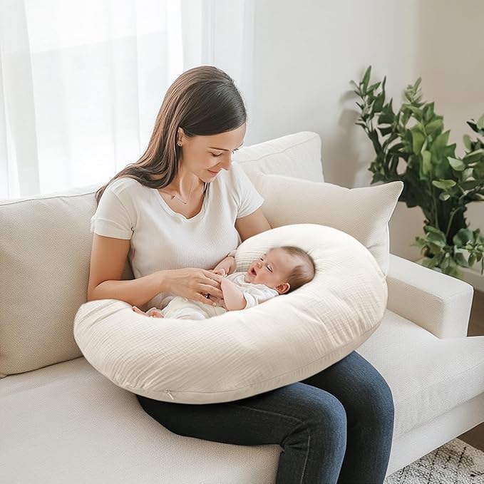2-Pack Muslin Nursing Pillow Covers, Breathable 100% Cotton Breastfeeding Pillow Slipcovers for Standard Nursing Pillows, Soft Covers for Baby Girls and Boys with Zipper