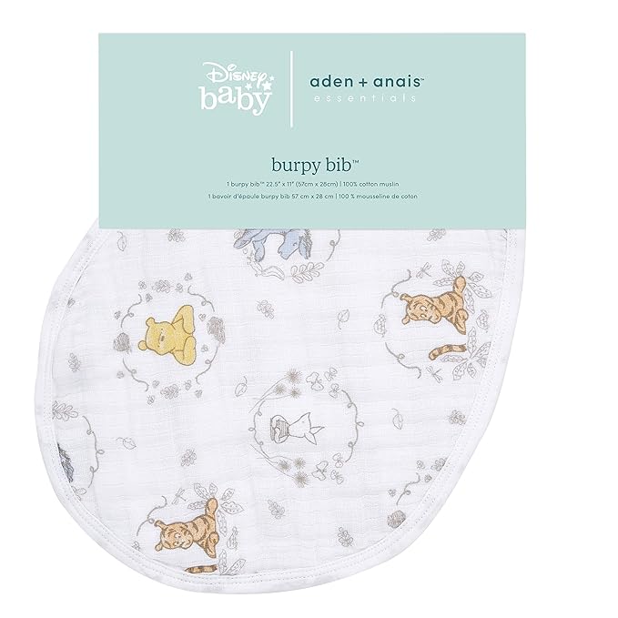 aden + anais Disney Burpy Baby Bib, 100% Cotton Muslin, Soft Absorbent 4 Layers, Multi-Use Burp Cloth and Bib, 22.5” X 11”, Single, Winnie the Pooh and Friends