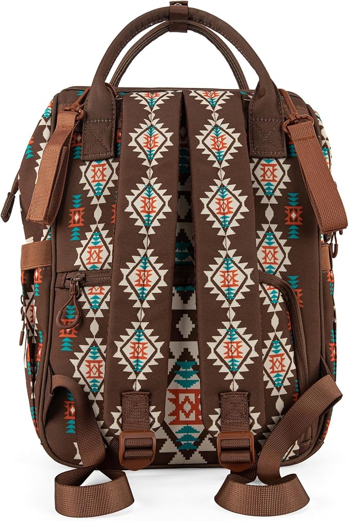 Wrangler Diaper Bag Backpack Aztec Travel Backpack Purses Western Multi-Function Baby Bags for Mom with Waterproof Insulated Pockets