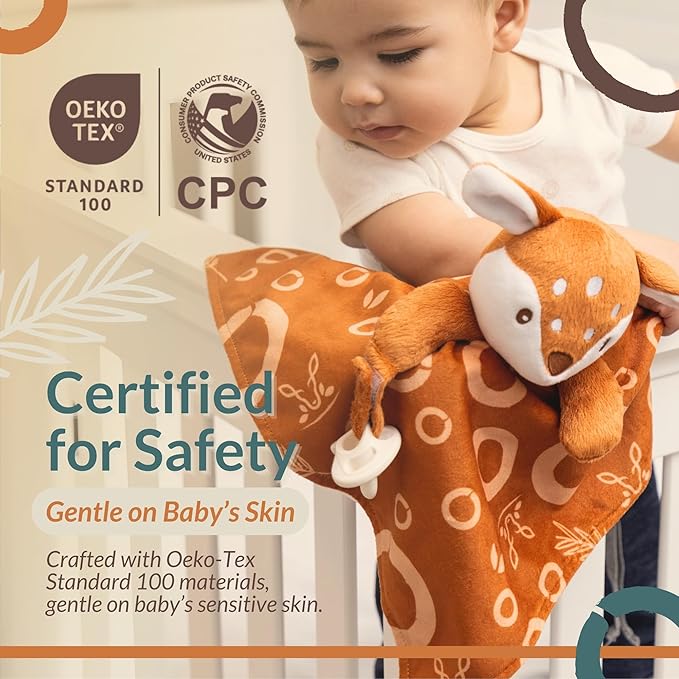 Baby Lovey Security Blanket Newborn - Plush Stuffed Animal with Pacifier Holder, Gender Neutral Baby Gift, Cozy Blanket for Boy & Girl Patterned