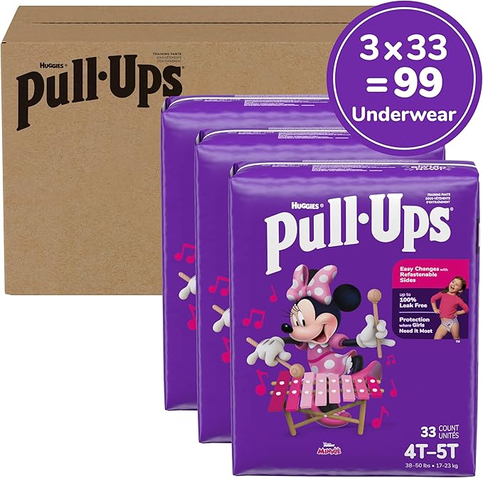 Pull-Ups Girls' Potty Training Pants, Size 4T-5T Training Underwear (38-50 lbs), 99 Count (3 Packs of 33)