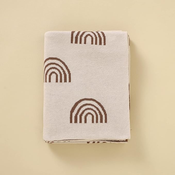 Baby Blanket for Girls and Boys - 100% Cotton Buttery Soft Cozy Receiving Swaddle Stroller Blanket for Shower Gift Registry for Newborns, Infants, Toddlers (Rainbow - Taupe)