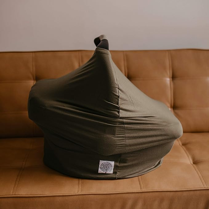 Parker Baby 4 in 1 Car Seat Cover for Girls and Boys - Stretchy Carseat Canopy, Nursing Cover, Grocery Cart Cover, High Chair Cover - “Pine”