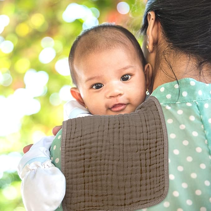Tallew 8 Pack Baby Burp Cloth Muslin Sets Unisex Bibs Muslin Burp Cloth Cotton Burp Rags Absorbent Soft Burping Cloth (Elegant Color)