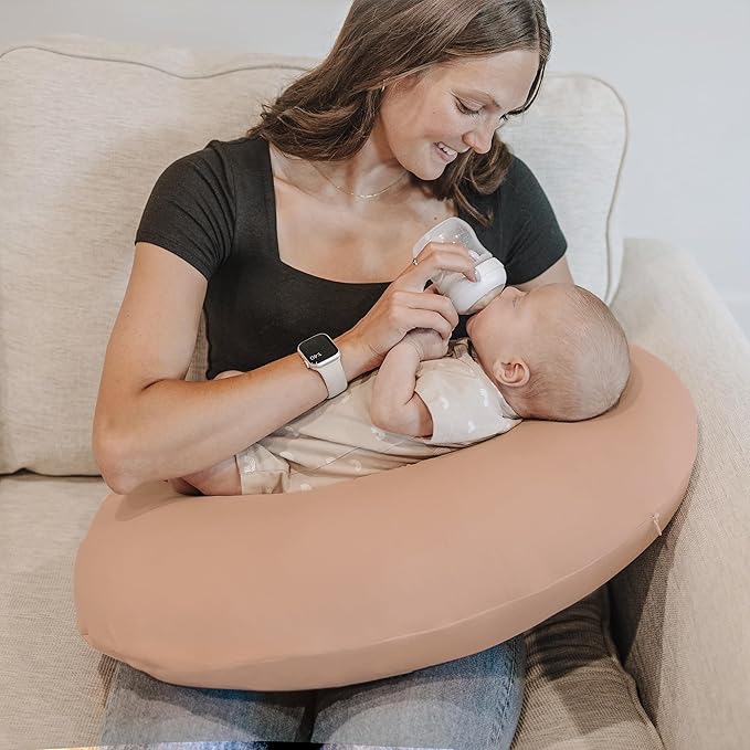 Konssy 2 Pack Nursing Pillow Covers, Stretchy and Soft Nursing Cover for Breastfeeding Pillows, Pillow Slipcover for Baby Girls Boys Newborn (Beige,Watercolour-Flower)