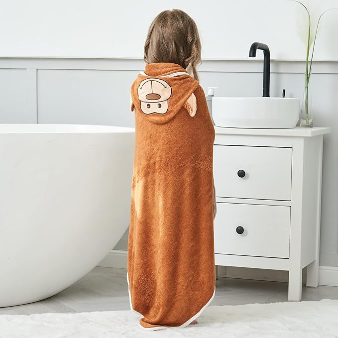 HIPHOP PANDA Hooded Towel - Rayon Made from Bamboo, Bath Towel with Bear Ears for Newborn, Babie, Toddler, Infant - Absorbent Large Baby Towel - Monkey, 30 x 30 Inch