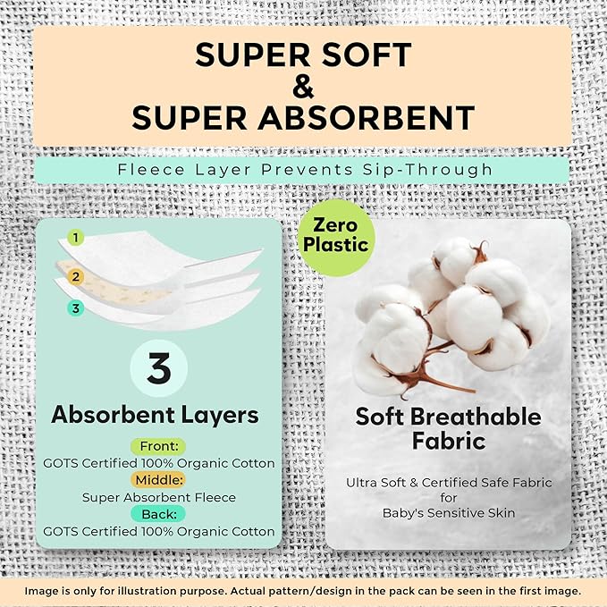 Premium 5-Pack Large Organic Cotton Burp Cloths โ 3 Layers, Ultra Soft & Absorbent Burping Towel, Shoulder Towel & Hand Towel