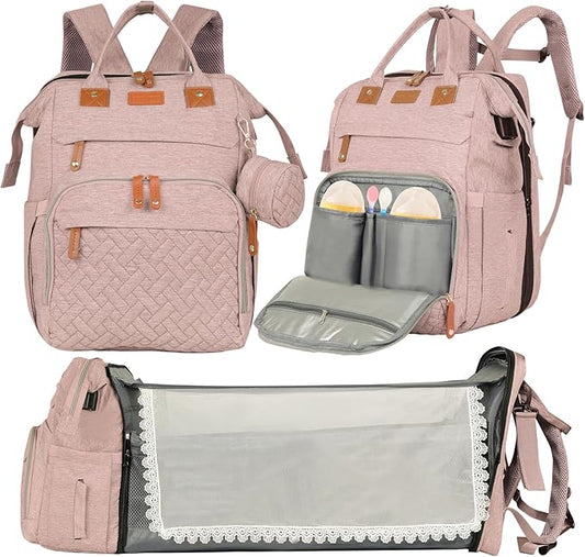 large diaper bag backpack,baby bag with changing station for Boys Girls,Multifunctional Diaper Bag,Mommy Bag With USB Charging Port(Pink)