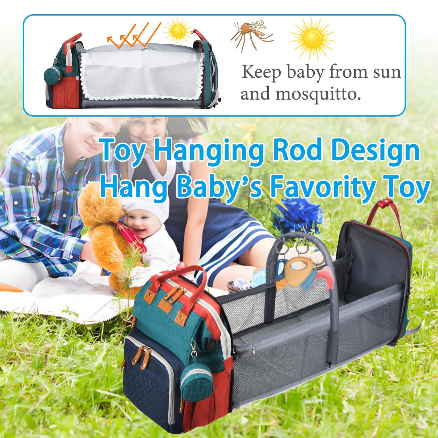 Jeryswet Baby Diaper Bags with Changing Station, Waterproof Large Capacity Diaper Bag Backpack for Moms Dads with USB Charging Port and Stroller Straps, Baby Shower Gifts, Pink-Grey