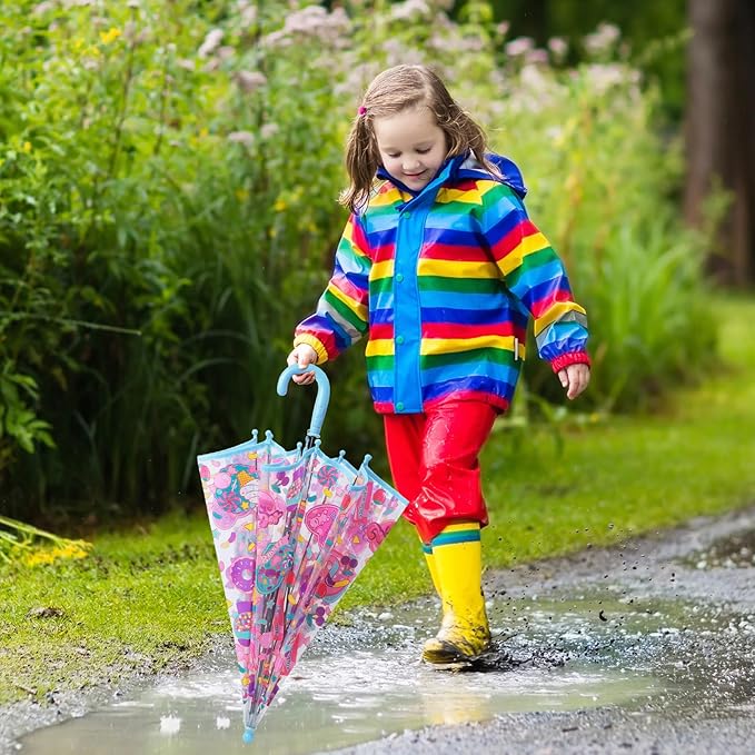Kids Umbrella Clear Bubble Umbrellas for Rain,Transparent Dome Safety Windproof Umbrella with Easy-Grip Hook Handle for Toddler Girls and Boys