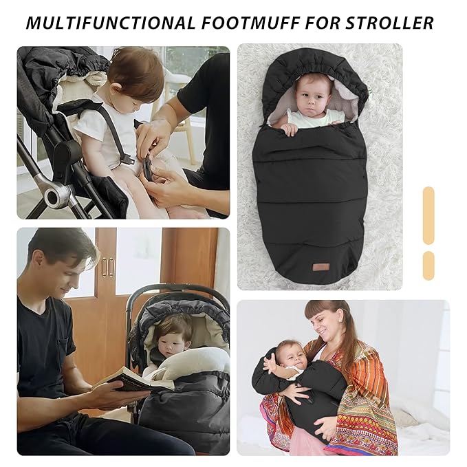 LAT Baby Warm Bunting Bag Universal,Stroller Sleeping Bag Cold Weather,Waterproof Toddler Footmuff(Detachable,Black)