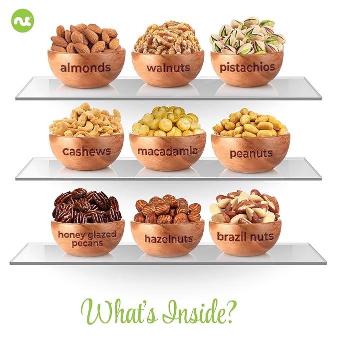 NUT CRAVINGS - Mixed Nuts Gift Basket in White Gold Box (9 Assortments) Food Arrangement, Healthy Snack Care Package, Food Assortments