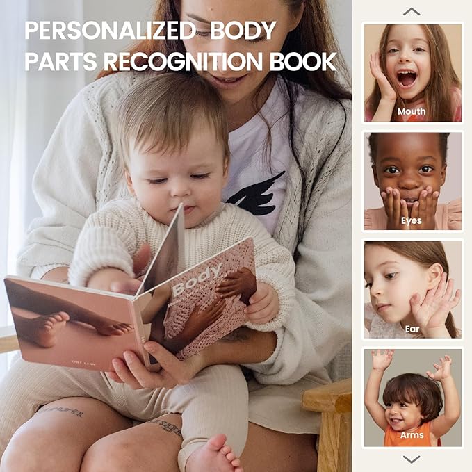 Tiny Land Montessori Toy Set for Babies 7-9 Months Senser Play Kit - 5-in-1 Wooden Learning Toys with Object Permanence Box, Sensory Ball, Stacking Cups and Mirror Puzzle,Body Board Book