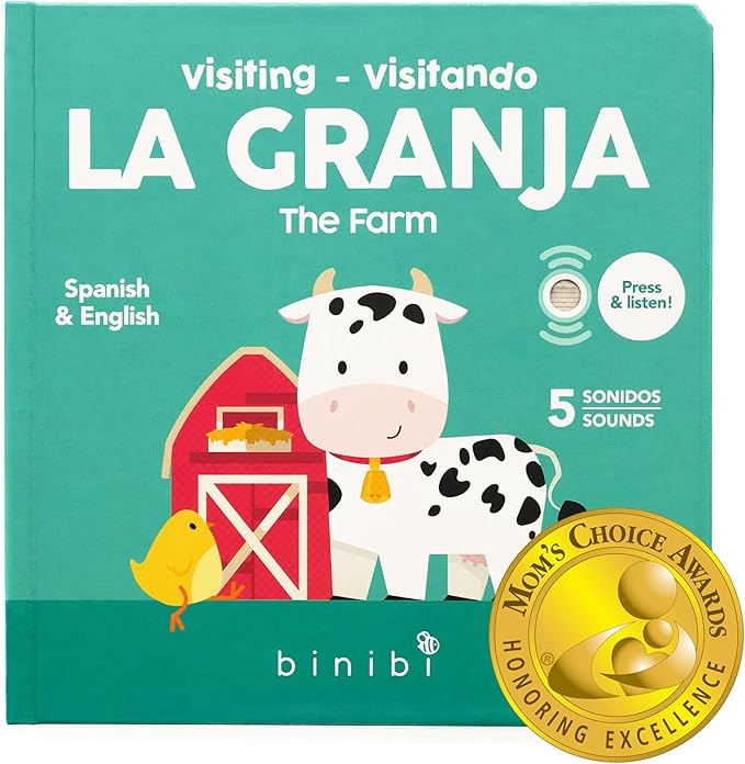 Binibi Spanish Books for Babies & Toddlers 1-3 La Granja Interactive Bilingual Sound Book with Farm Animal Sounds | Bilingual Children's Book | Spanish Learning for Kids | Libro en espaรฑol para bebรฉs