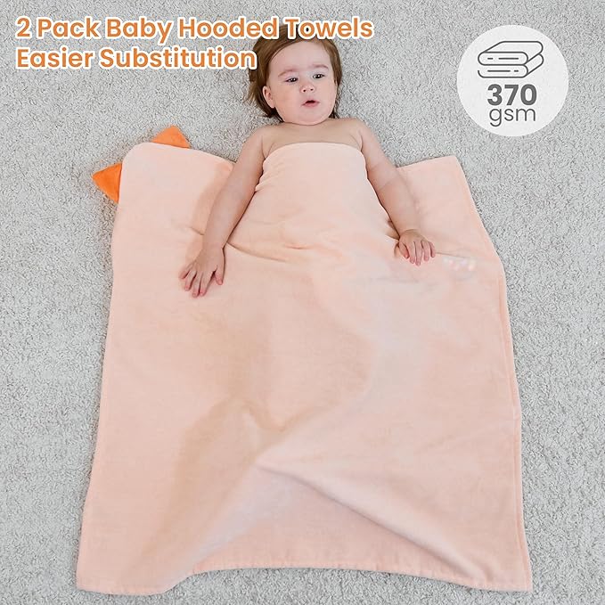 Mooreeke 2 Pack Toddler Towels - 100% Cotton Toddler Hooded Towels - Soft Baby Bath Towel with Hood for Newborn - Comfort Towel for Baby Girls and Boys - Animal Shaped (Puppy & Fox)