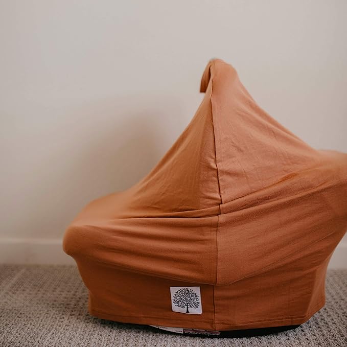 Parker Baby 4 in 1 Car Seat Cover for Girls and Boys - Stretchy Carseat Canopy, Nursing Cover, Grocery Cart Cover, High Chair Cover - “Copper”