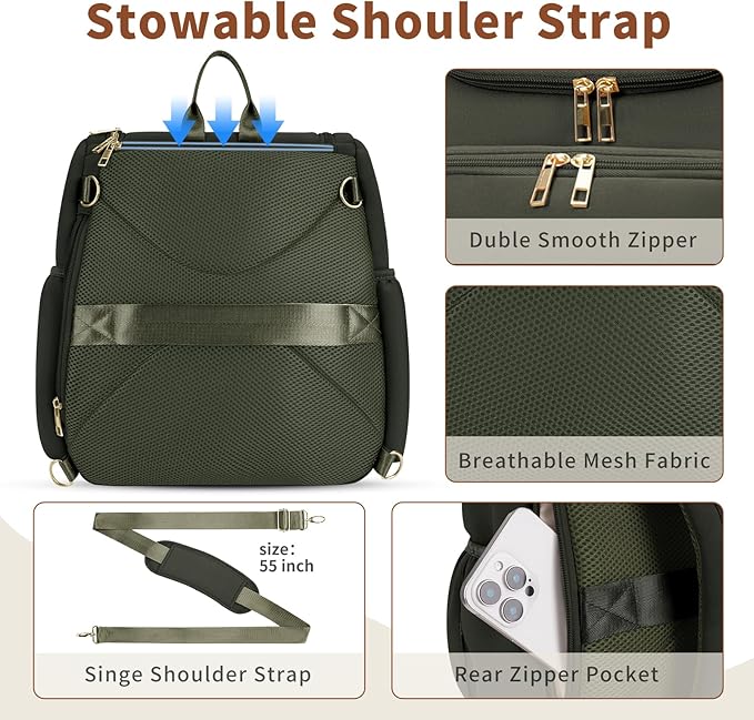 CEI-CEI Neoprene Diaper Bag Backpack Stylish Baby Maternity Bags Travel Tote for Mom with Insulated Pockets, Changing Pad, Stowable Shoulder Strap