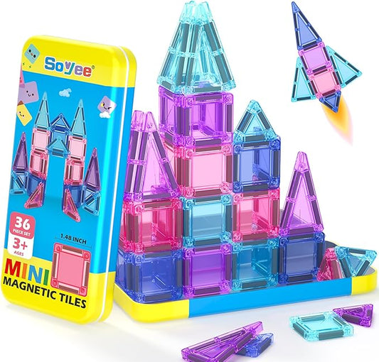 Magnetic Tiles Toddler Toys Travel Essential Games Magnet Building Blocks STEM Sensory Educational Toys for 3 4 5 6 7 8+ Year Old Boys Girls Christmas Birthday Gifts