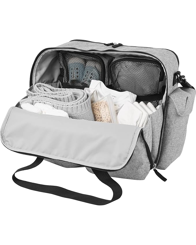 Skip Hop Diaper Bag: Iconic Duo Weekender, Extra Large Capacity with Changing Pad & Stroller Attachment, Grey Melange