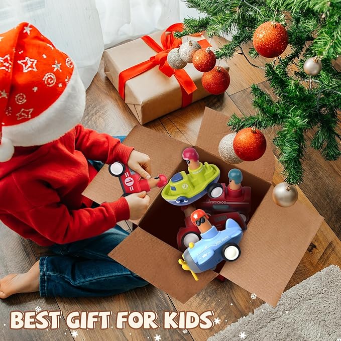 LiKee Toy Cars for Toddlers 1 2 3 4 Years Old Boy Girl, 4 Pcs Pull Back Cars for 18+ Months Baby Infant Gift, Kids Trucks Push and Go Back Friction Powered Vehicles (Transport)