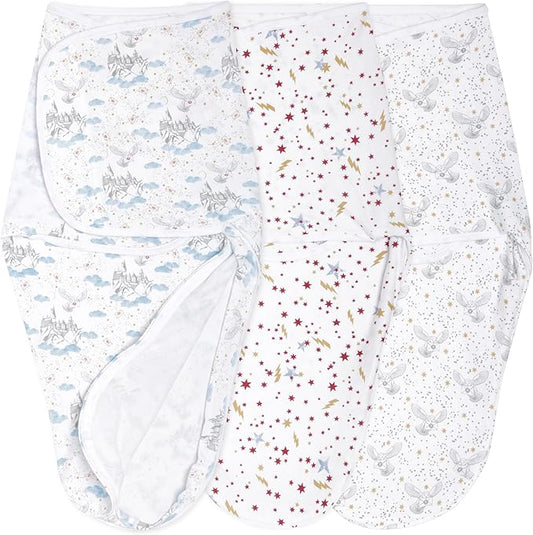 aden + anais Essentials Easy Swaddle Wrap Quick Change with Bottom Zipper, Snug Cotton Knit Baby Wrap Swaddle Blanket for Newborns, TOG 1.0, 3-Pack, Harry Potter, 0-3 Months, Small/Medium