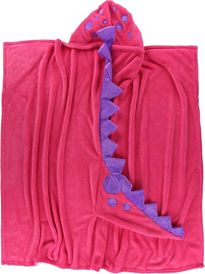 Lazy One Wearable Hooded Blanket for Kids, Animal Hooded Blanket (Pink Dinosaur)
