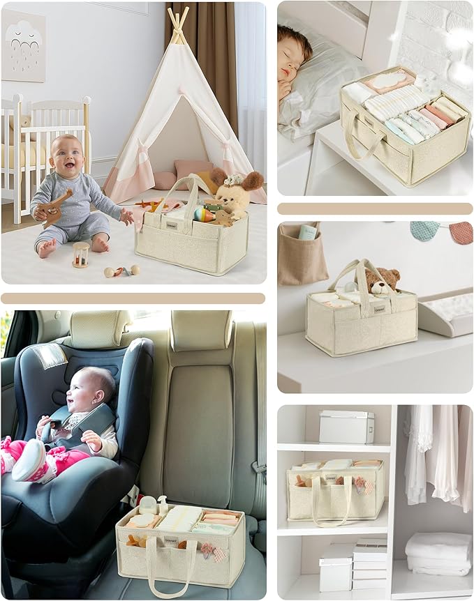 URMYWO Diaper Caddy Organizer - Portable Baby Diaper Caddy with Handle, Large Nursery Organizer Storage Basket for Newborn Essentials, Baby Registry Must Have Shower Gift for Home and Car Travel
