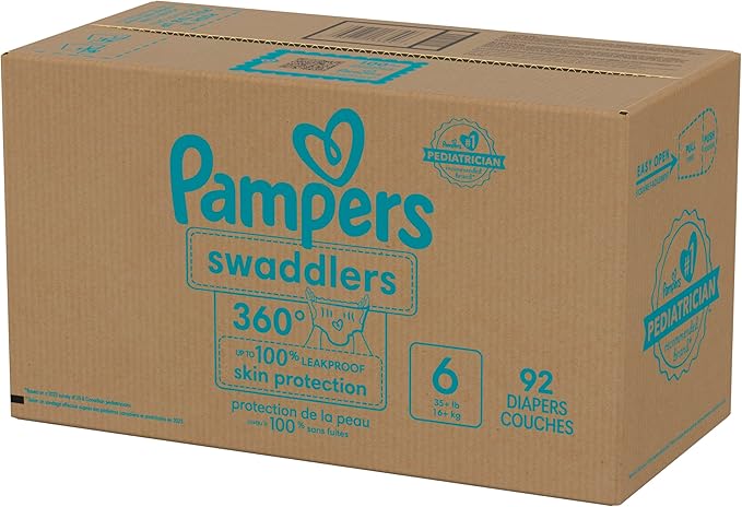 Pampers Diapers - Swaddlers 360° - Size 6, 92 Count, up to 100% Leakproof Comfy Dry Fit, Designed for Easy Changes, Pull On Baby Diaper (Packaging May Vary)