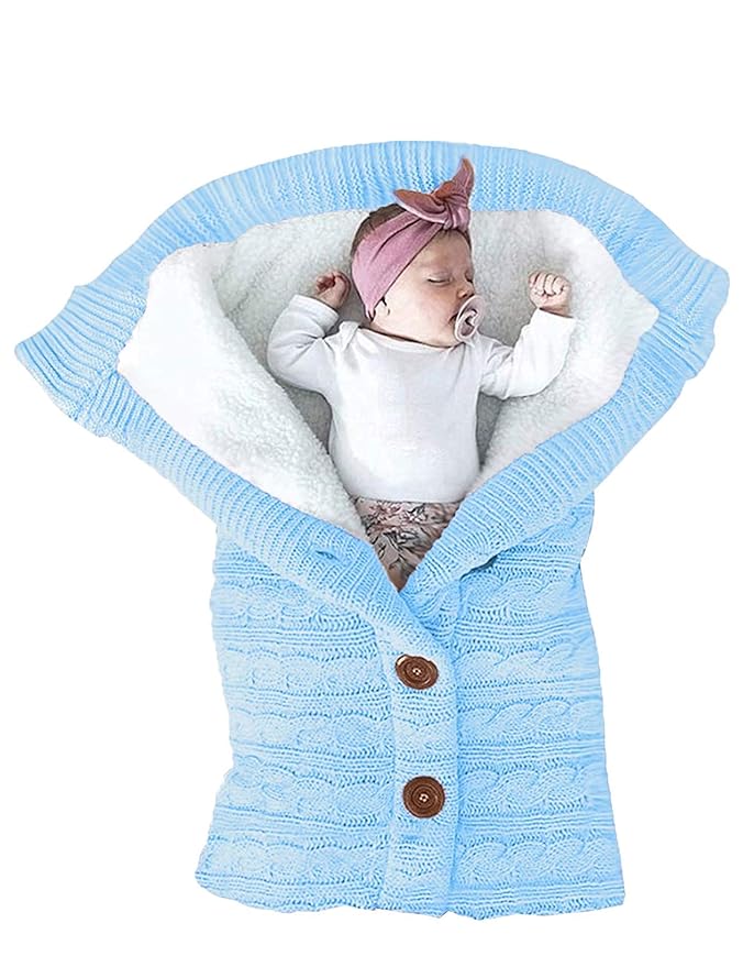 XMWEALTHY Unisex Infant Swaddle Blankets Soft Thick Fleece Knit Baby Girls Boys Stroller Wraps (Light Blue)