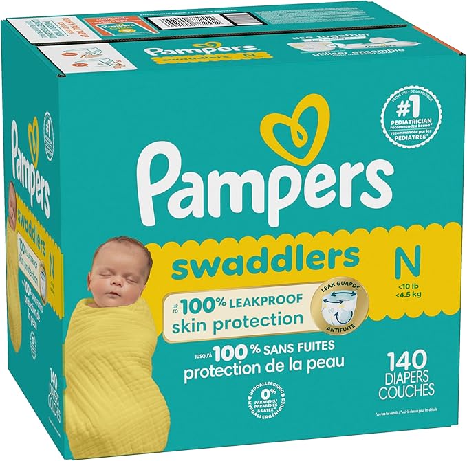 Pampers Baby Diapers - Swaddlers - Size 0, 140 Count, Ultra Absorbent Disposable Newborn Diaper