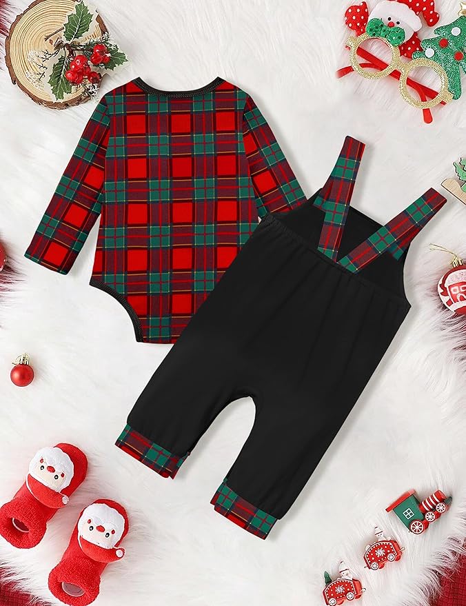 Baby Boy Clothes Long Sleeve Animal Plaid Romper + Overalls Infant Boy Clothes 2PCS Fall Winter Outfits