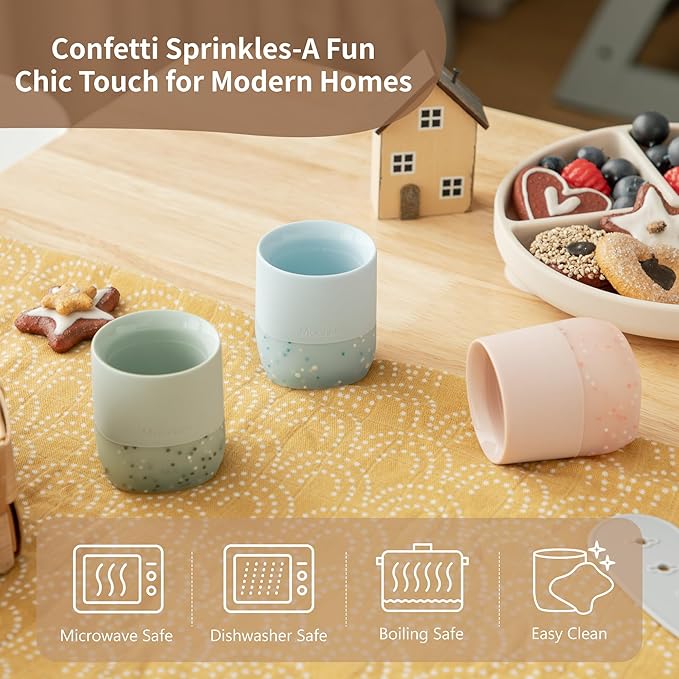 Moonkie Silicone Baby Cup 4 Months+ | Tiny Open Training Cup for Infants with Confetti Sprinkles | Baby-Led Weaning Essential | 2 oz (Mint, 1 Pack)