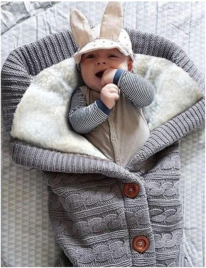 XMWEALTHY Unisex Infant Swaddle Blankets Soft Thick Fleece Knit Baby Girls Boys Stroller Wraps (Baby Grey1)