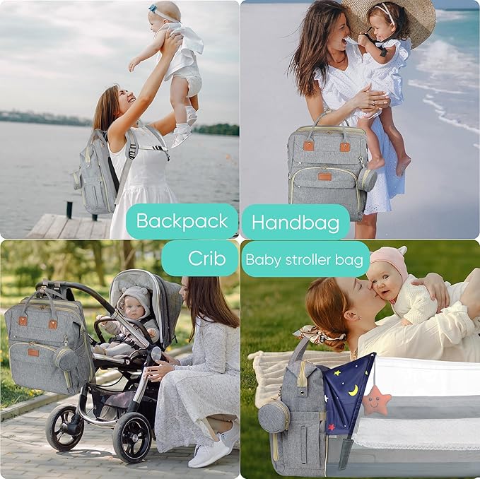Diaper Bag Backpack for Mom and Dad, Large Capacity Baby Travel Bag with USB Charging Port, Waterproof Foldable Baby Bag for Boys and Girls, Stylish Maternity Backpack for Travel & Hospital,Grey