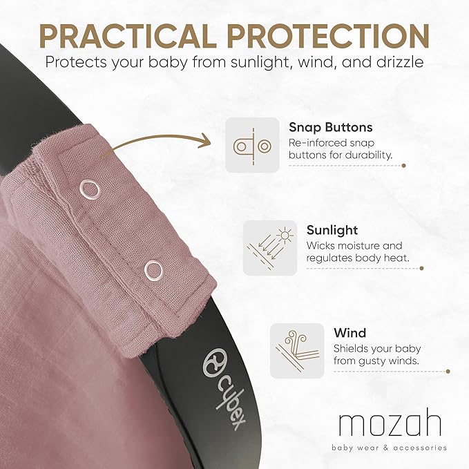 MOZAH 100% Organic Muslin Baby Car Seat Cover Muslin Carseat Canopy Baby Car Seat Covers for Girls (Pale Mauve)