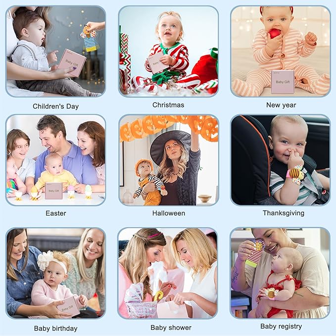 Bloobloomax Baby Rattles Toys for 0-12 Month, Infant Girl Boy Toys for Babies 3-6 Months, Newborn Hand & Foot Toys for 0 to 9 Months, Baby Shower Gifts Set with Wrist Rattle Socks (Pink-4PCS)