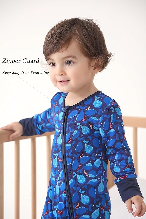 JunNeng Viscose from Bamboo Baby Boy Sleeper with Mitten Cuffs, Footless Soft Zippy Pajamas, Sleep N' Play Romper 0-18 Months
