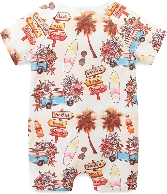 Baby Boy Girl Romper Short Sleeve 100% Cotton Bodysuit Outfits 2 Way Zipper Jumpsuit