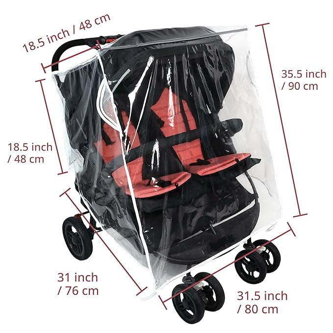 Double Stroller Rain Cover, Universal Waterproof Windproof Rain Shield for Side by Side Twin Baby Strollers, Outdoor Accessories for Jogger and Umbrella Strollers