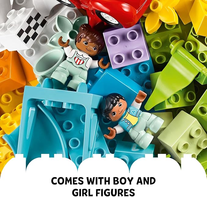LEGO DUPLO Classic Deluxe Brick Box 10914 Starter Set - Features Storage Box, Bricks, Duplo Figures, Dog, and Car, Creative Play, Great Early Learning Toy for Toddlers Ages 18+ Months