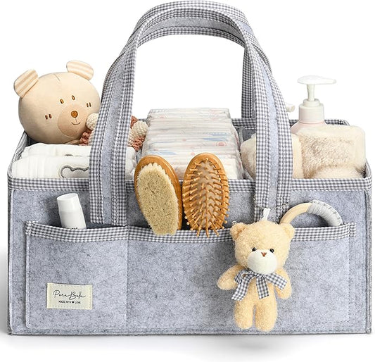 PeraBella Diaper Caddy Organizer with Handle, Baby Shower Gifts Basket Bag, Registry Search Must Haves Items, Nursery Storage Organizer for Newborn Girl Boy, Baby Bag Essentials, Car Diaper Caddy Cart