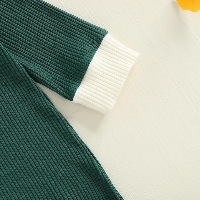 fhutpw Newborn Baby Boy Clothes Ribbed Knit Bodysuit 3 6 Months Infant Fall Long Sleeve Splicing Color Romper Jumpsuit & Hat