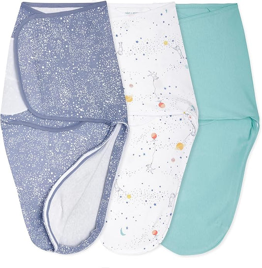 aden + anais Essentials Easy Swaddle Wrap Quick Change with Bottom Zipper, Snug Cotton Knit Baby Wrap Swaddle Blanket for Newborns, TOG 1.0, 3-Pack, Stargaze, 0-3 Months, Small/Medium