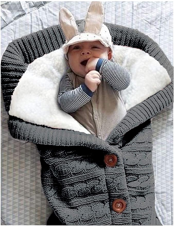 XMWEALTHY Unisex Infant Swaddle Blankets Soft Thick Fleece Knit Baby Girls Boys Stroller Wraps (Dark Grey)