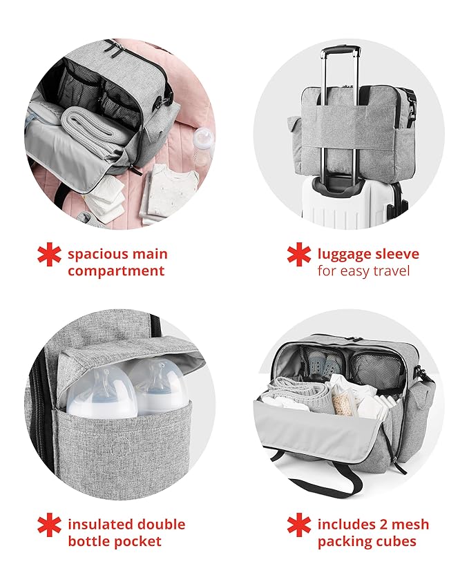Skip Hop Diaper Bag: Iconic Duo Weekender, Extra Large Capacity with Changing Pad & Stroller Attachment, Grey Melange