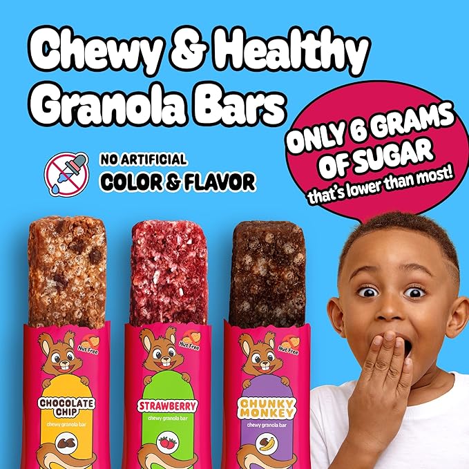 Snakkidz Organic Chewy Granola Bar, Allergen Free, Made with Avocado Oil, Low Sugar (45 Bars, Variety)