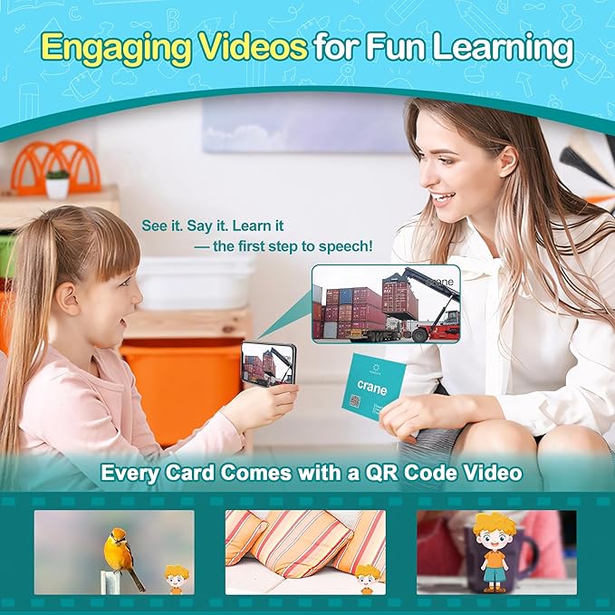 100 Nouns Flash Cards for Toddlers, Expanded Vocabulary Cards with Videos, Preschool Learning Flashcards, Noun Picture Cards for Speech Therapy Material ABA Therapy| Language Builder Card