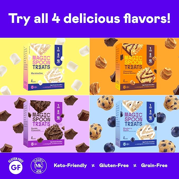 MAGIC SPOON Treats - High Protein, Low Carb, Keto Friendly, Low Sugar, Gluten Free, Crispy Protein Bar Cereal Bar, On-The-Go Healthy Snack (Chocolate PB, 16 Bars)