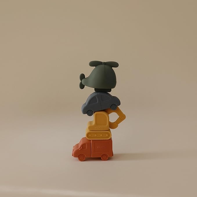 mushie Vehicles Bath Toys Play Set for Toddlers | 100% Food Grade Silicone | Mold Free, Pack of 4